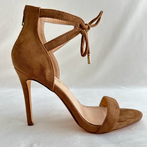 Camel Faux Suede Ankle Strap Heels - Picture 14 of 16
